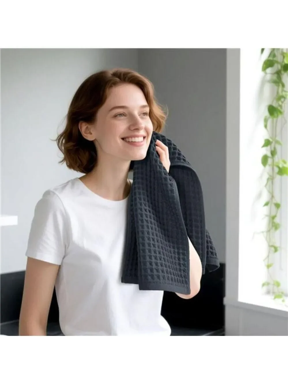 Waffle Hand Towels Set 2 Pack Cotton Quick Dry Lint Free Bathroom Kitchen Face