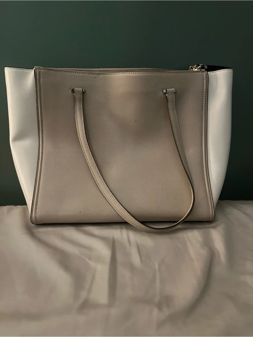 kate spade Two-Tone Taupe and White Leather Tote