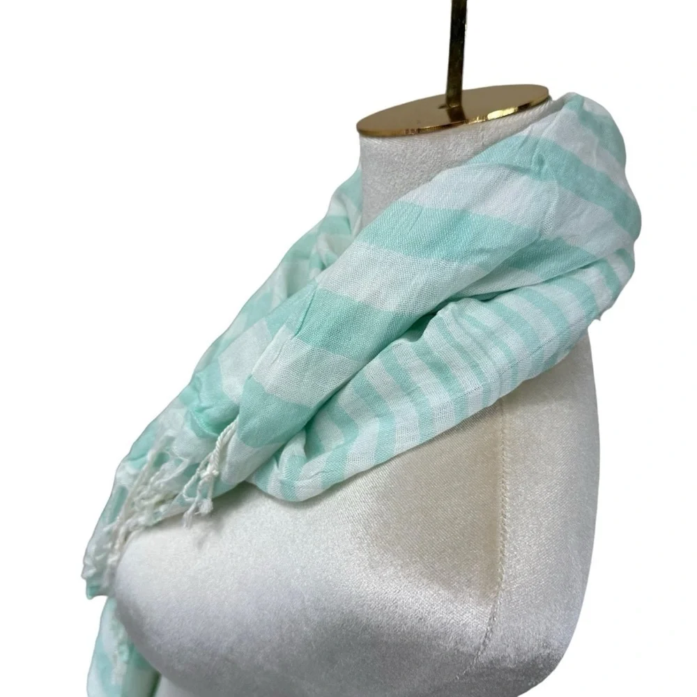 MS Accessories Aqua Blue and White Stripe Lightweight Scarf Wrap
