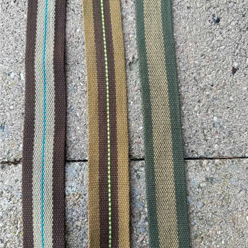 Boys Canvas Striped Brown Green Tan 3 Belt Set