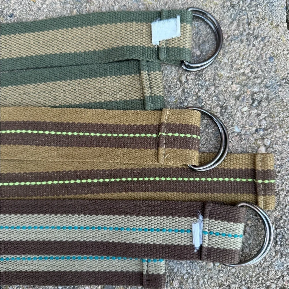 Boys Canvas Striped Brown Green Tan 3 Belt Set