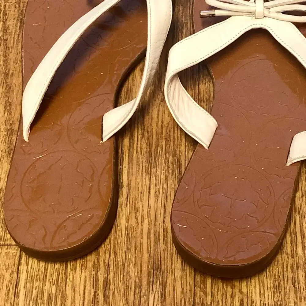 Kate Spade White Charles Vacchetta Leather Slip On Thong Sandals Size 8