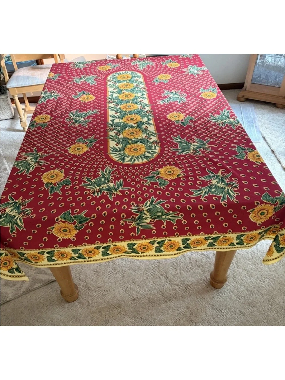 VENT du Sud Provence red/yellow 82” X 55” tablecloth Sunflower/Olive branch