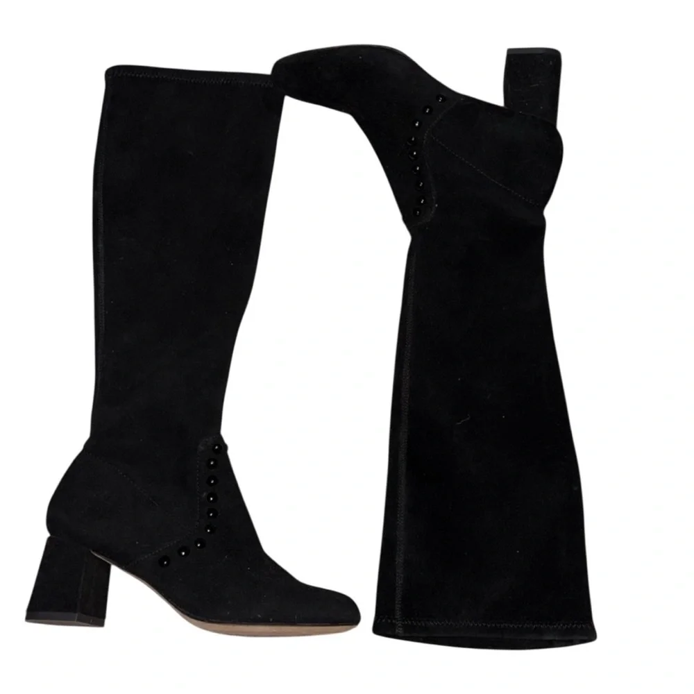 NEW COACH Black Suede Leather Pull-on Studded Boots BRITNEY Size 5.5
