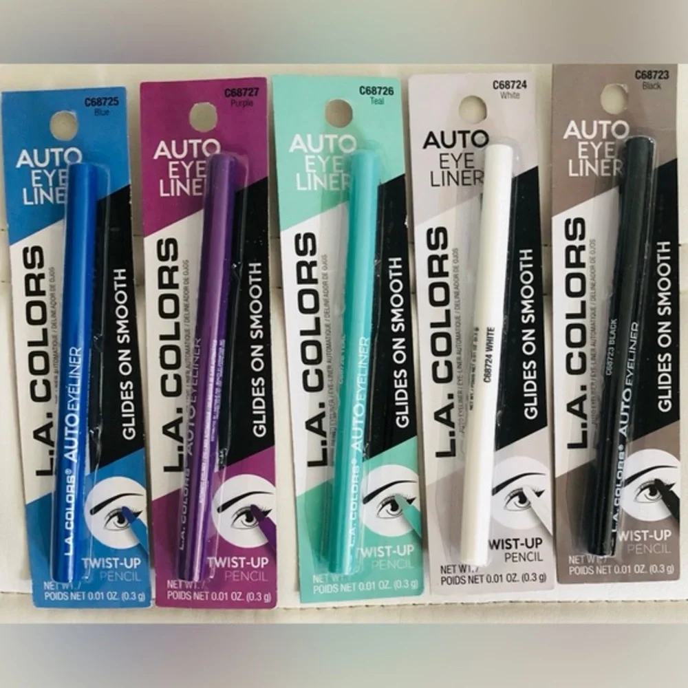 2pack smooth Twist up pencil Auto eyeliners in black, white, teal, purple & blue