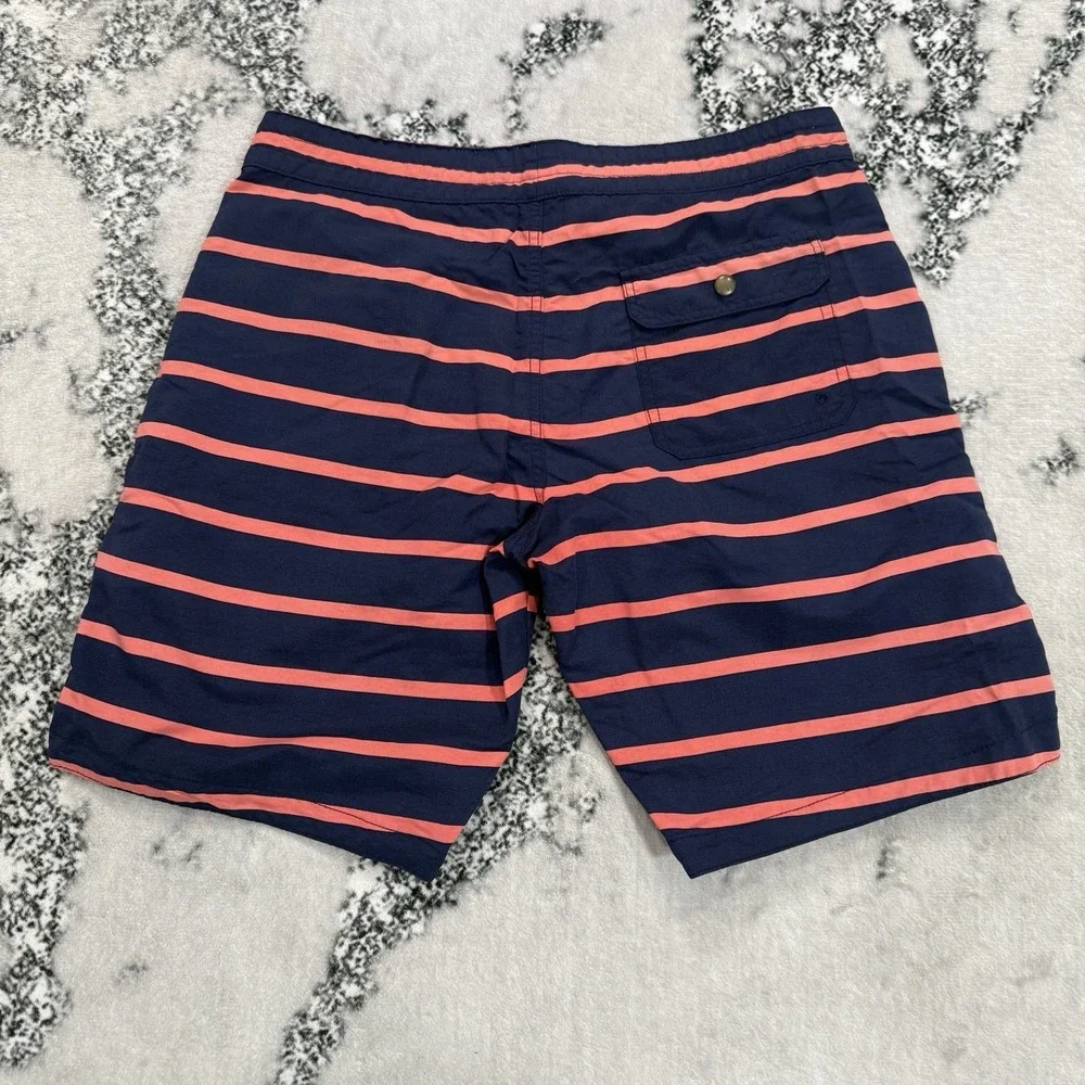 GAP Mens M Navy Coral Stripe Swim Trunks Drawstring Board Shorts Nylon