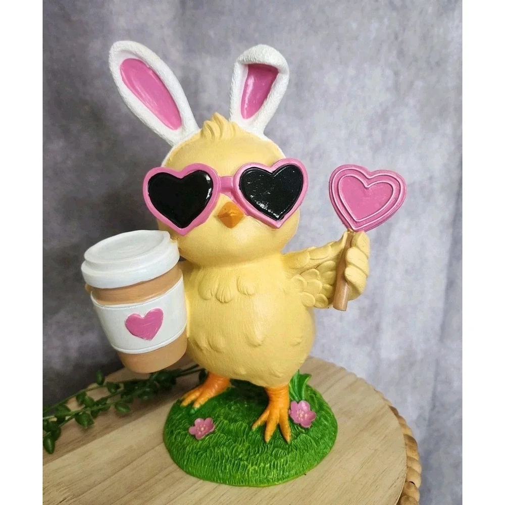 Easter Spring Chick Bunny Pink Heart Sunglasses Figurine Tabletop Decor 9.5