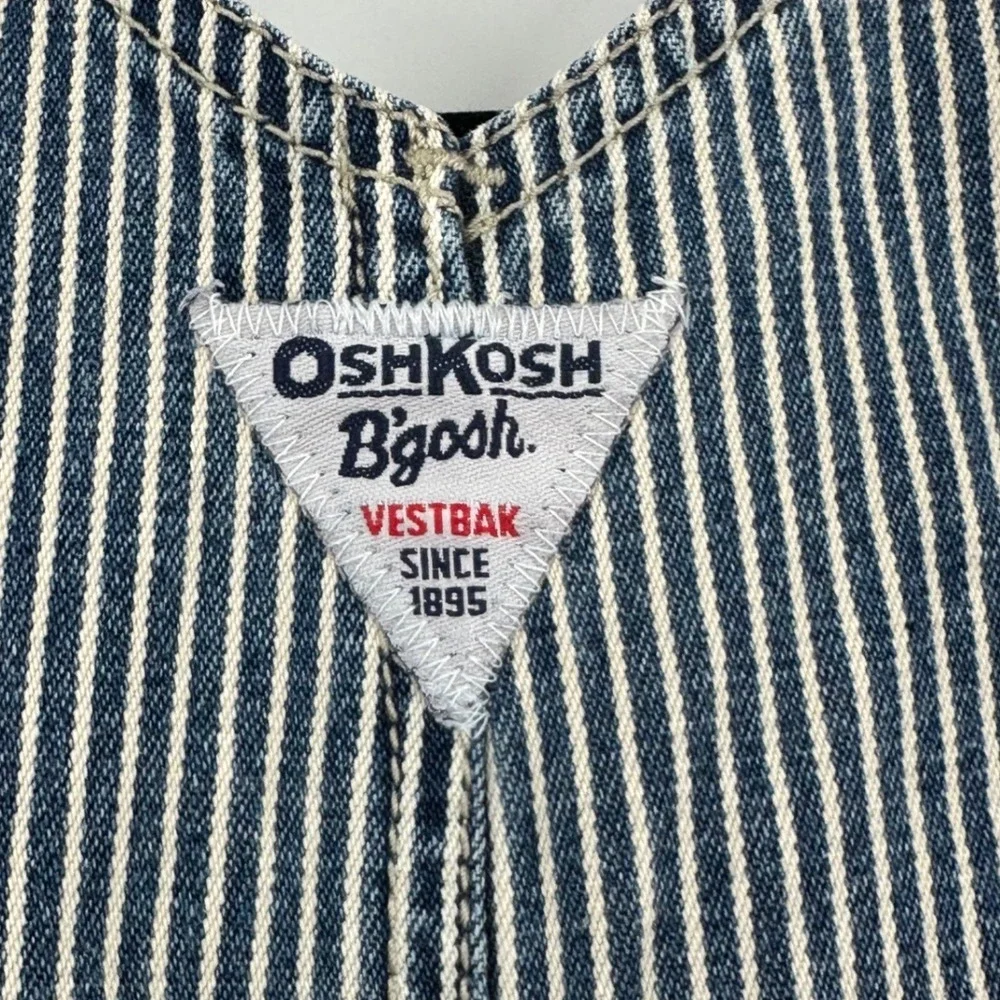 OshKosh B'gosh Kids Blue Hickory Stripe Vestbak Denim Bib Overalls 12 Months VTG