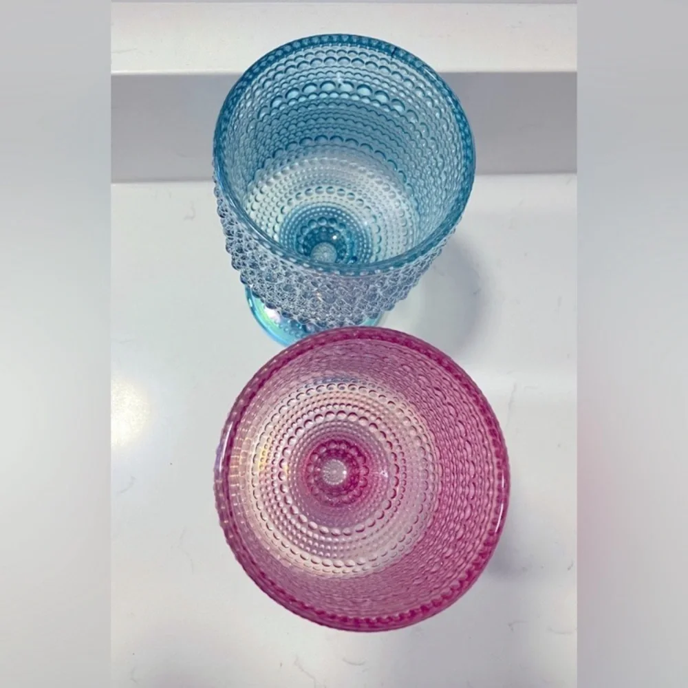 BKLYN STEEL Dotted Wine Glasses Fuchsia & Turquoise Set of 2 NWT