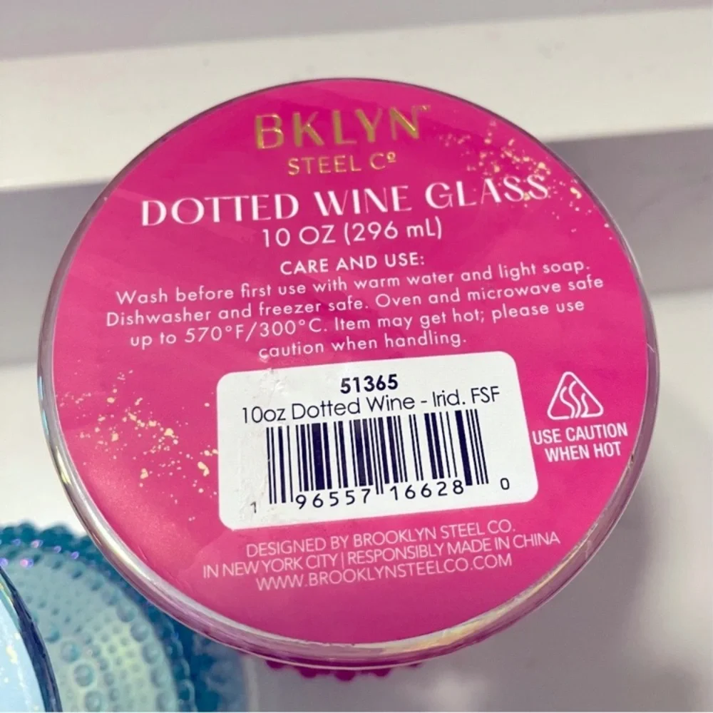 BKLYN STEEL Dotted Wine Glasses Fuchsia & Turquoise Set of 2 NWT