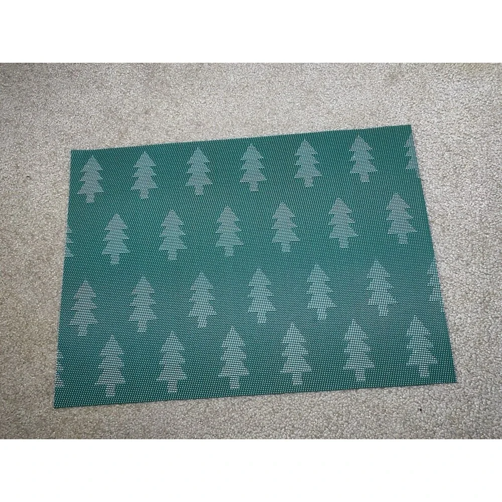Rare Vintage Set of 6 Reversible Green Woven Christmas Tree Placemats 13x18