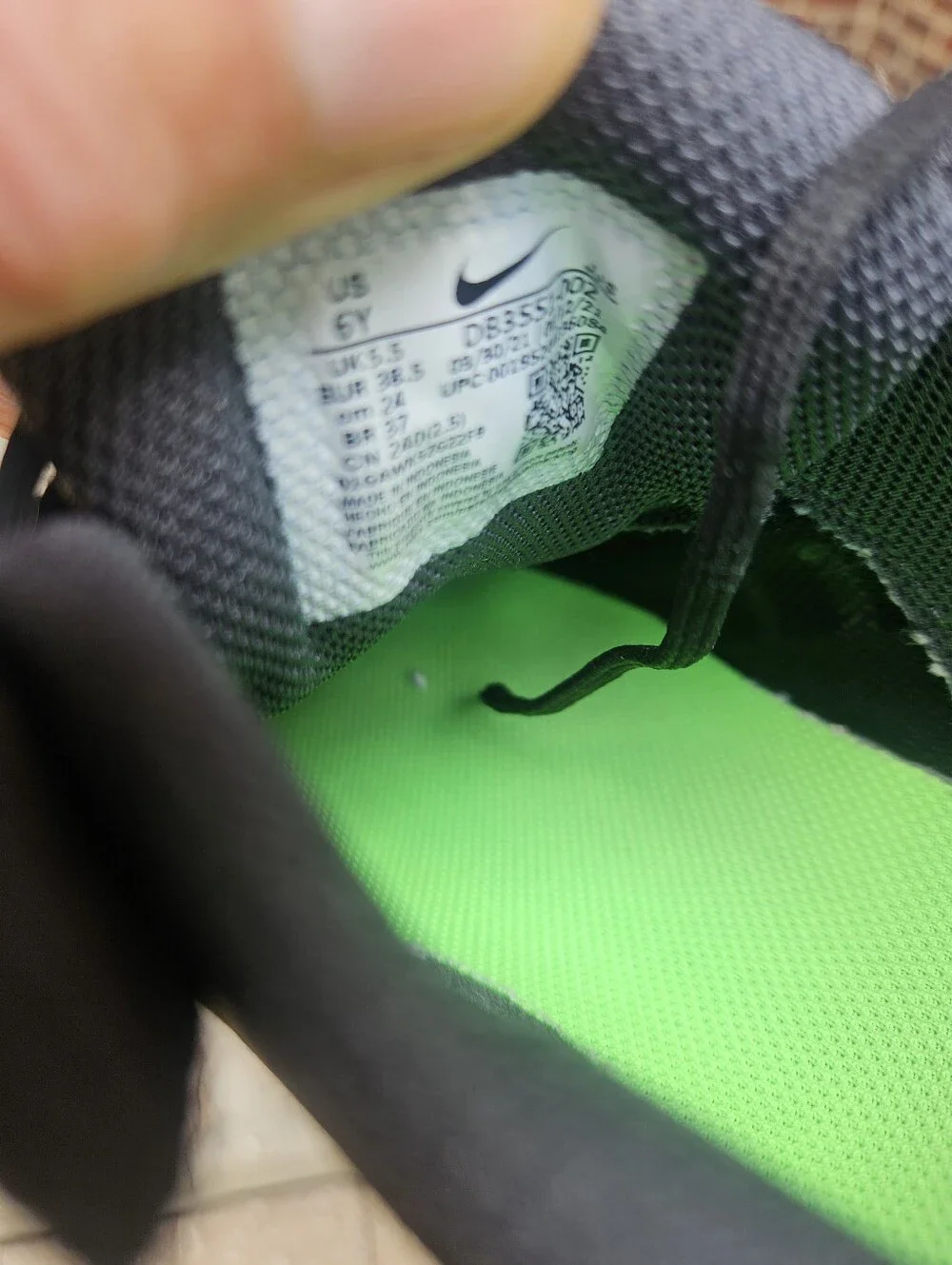 Nike Kids Black Sneakers with Neon Green Accents