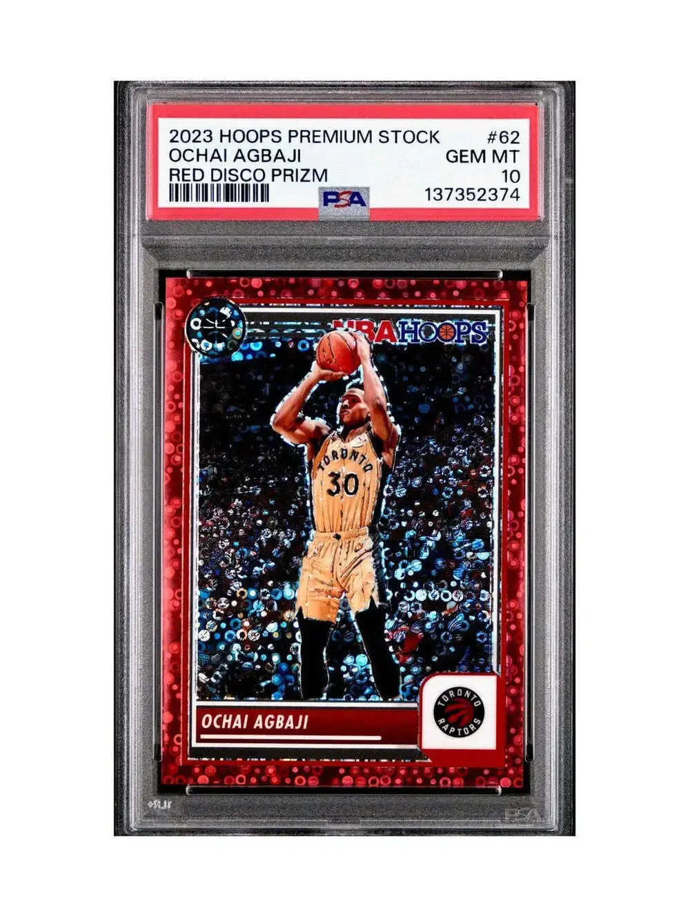 Ochai Agbaji 2023 Panini Hoops Premium #62 30/149 Red Disco Prizm PSA 10 Gem