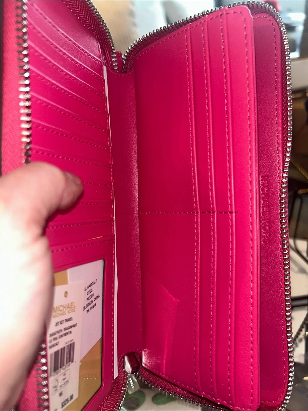 Michael Kors Dragon Fruit Zebra-Print Calf-Hair Leather Wristlet 8.5”x 4” NWT