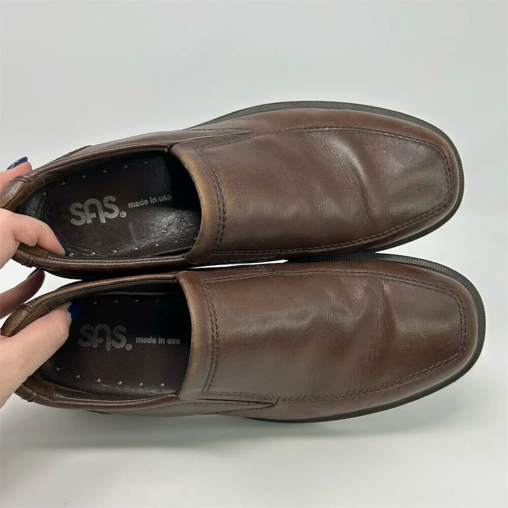 SAS Diplomat Men's Brown Slip-On Loafers Apron Toe Comfort Dress Shoes Size 10.5