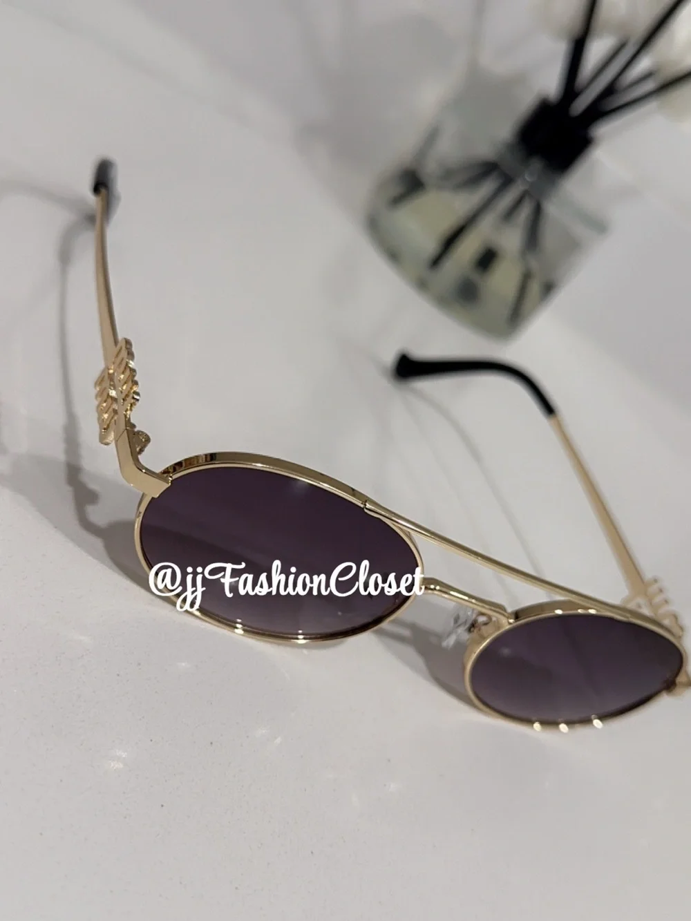 Gold Frame Oval Sunglasses - Black Lenses