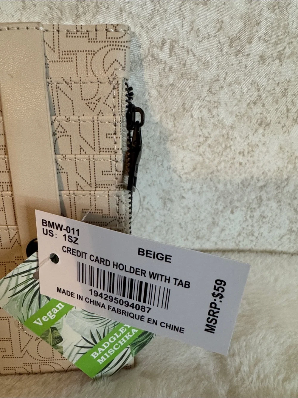 Badgley Mischka Cream Monogram credit card with Snap Strap