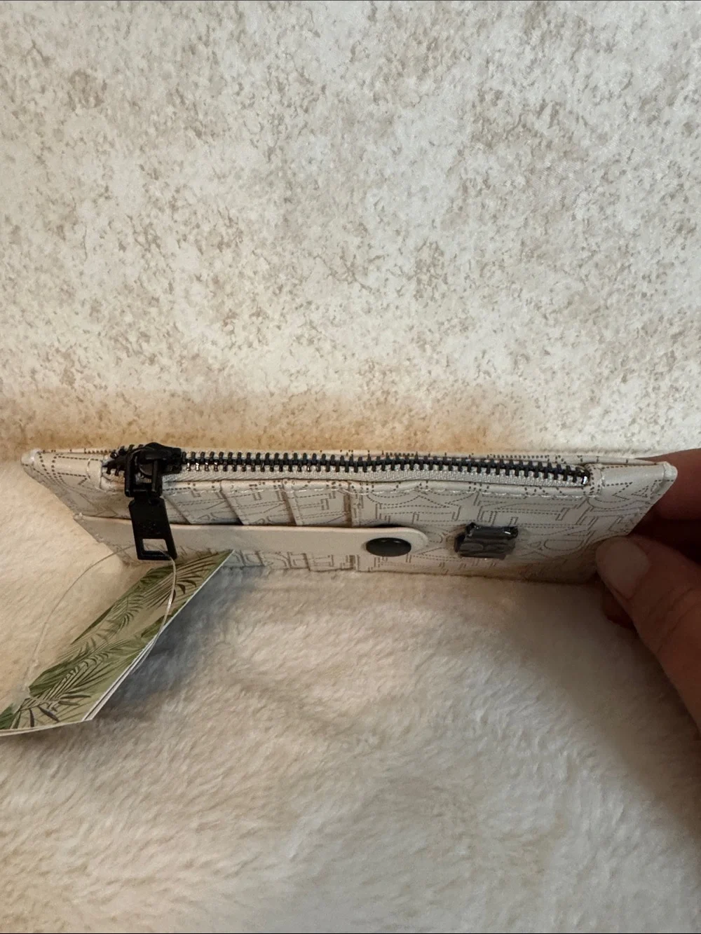 Badgley Mischka Cream Monogram credit card with Snap Strap