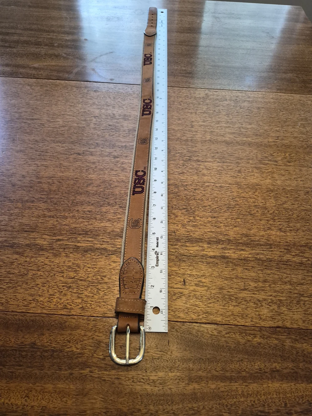 USC Embroidered Leather-Trim Men’s Belt - Tan Size 32