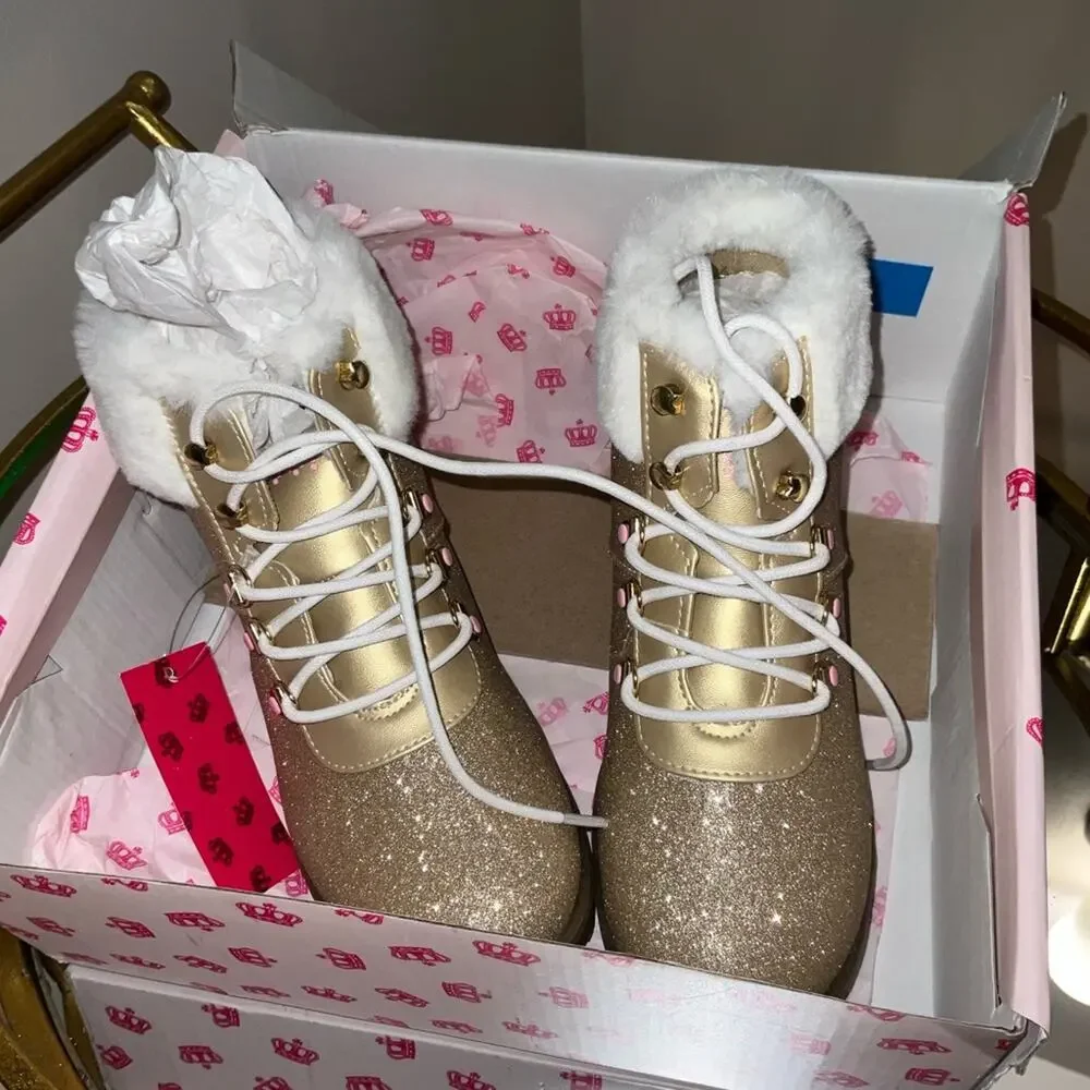 Juicy Couture Castro Valley Gold Glitter Hiker Boot NWT Girls 4 Coquette Y2K