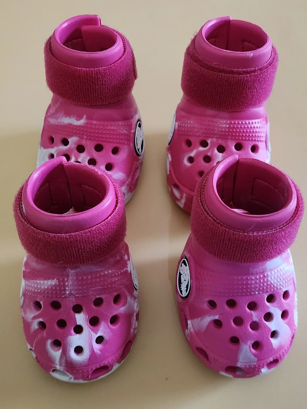 CROCS Pink Tie-Dye Dog Booties with Ankle Straps