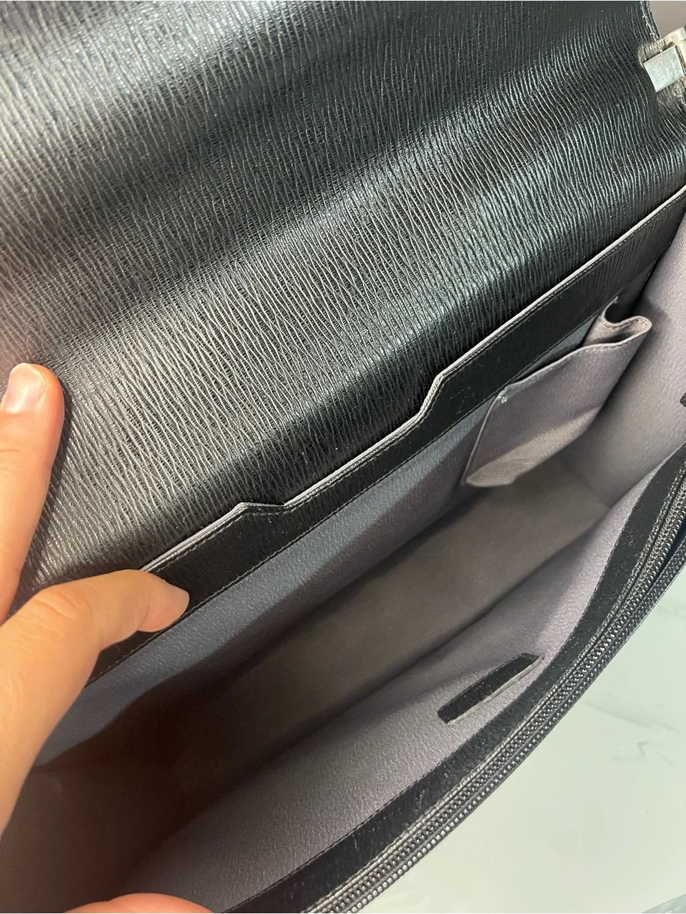 Salvatore Ferragamo Black Textured Leather Briefcase with Silver Hardware