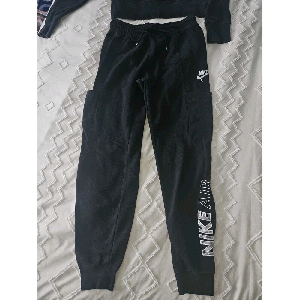 Nike Air Kid's 2-Piece Sweatsuit Logo Pockets Drawstring Black Size S