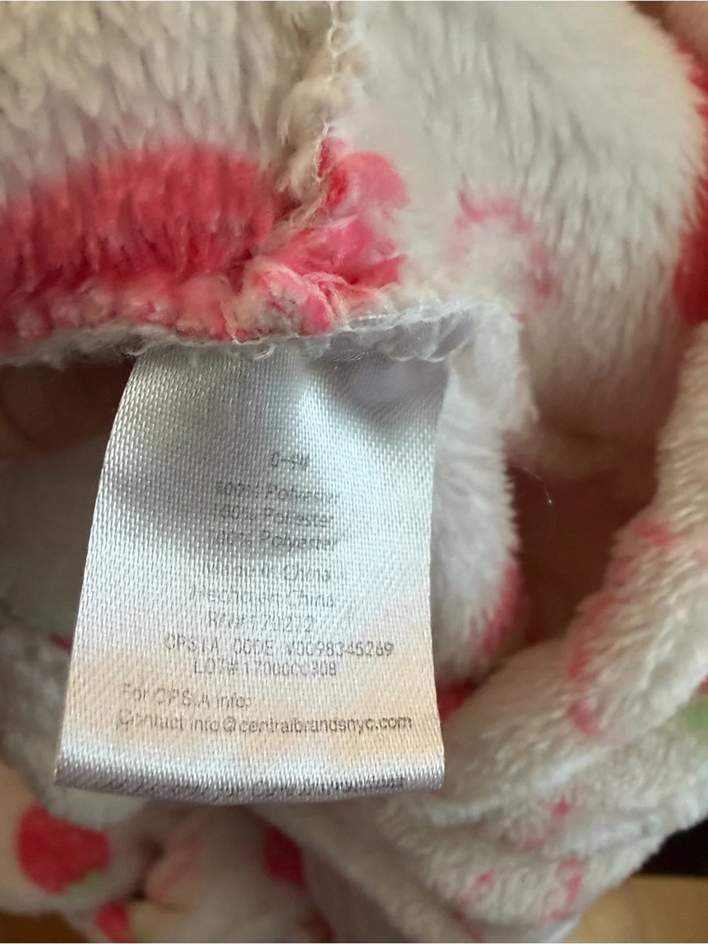 Carter's Cream Plush Hooded Plush Robe with Red Strawberry Print