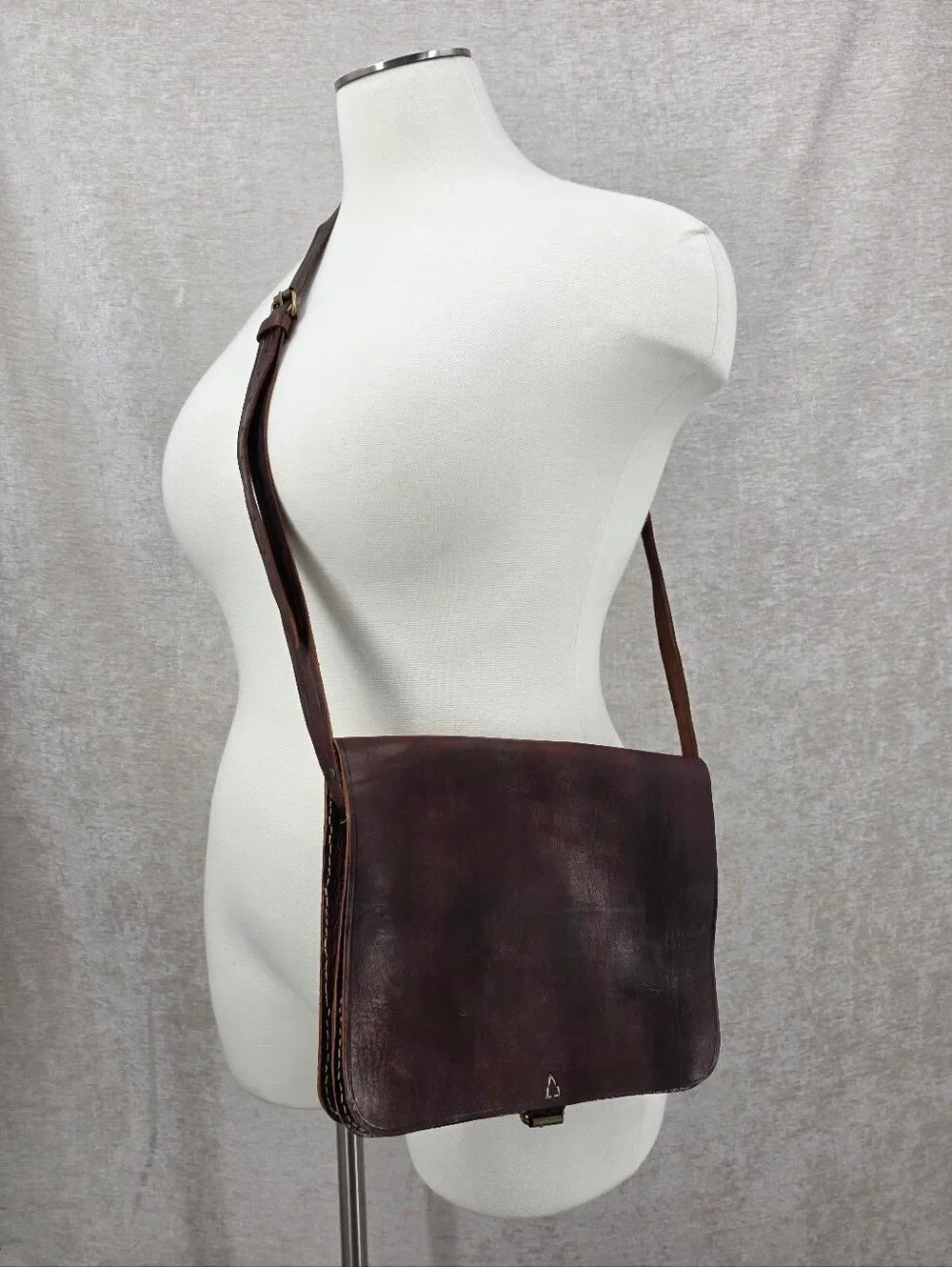 Handmade Vintage Brown Leather Crossbody Messenger Bag