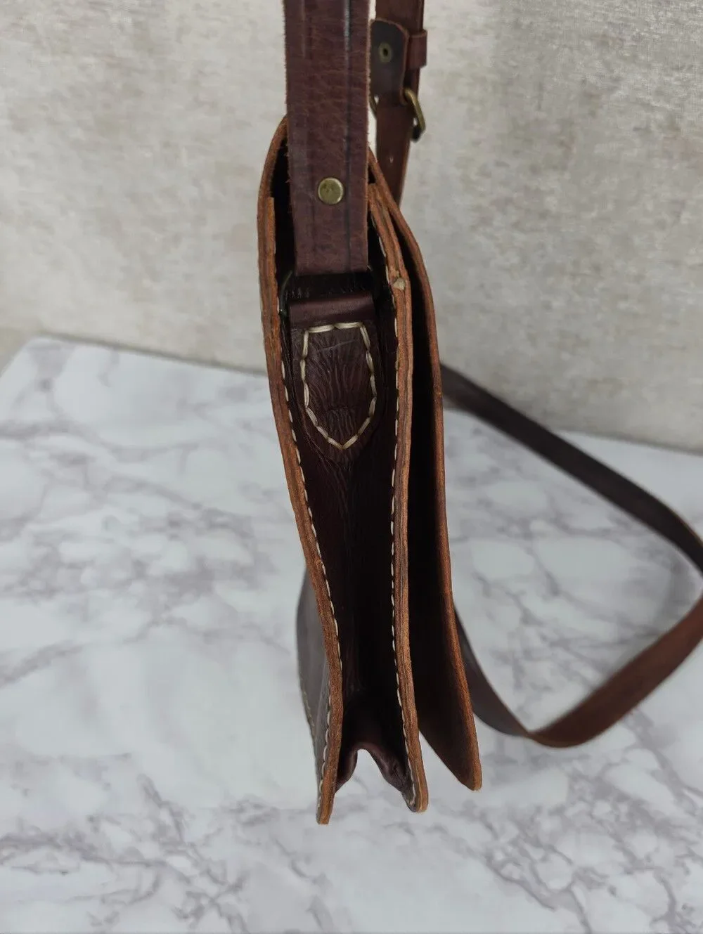 Handmade Vintage Brown Leather Crossbody Messenger Bag