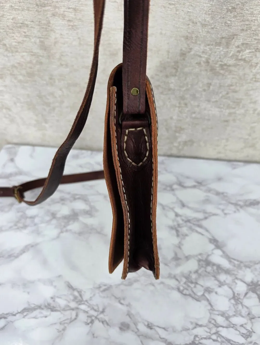 Handmade Vintage Brown Leather Crossbody Messenger Bag