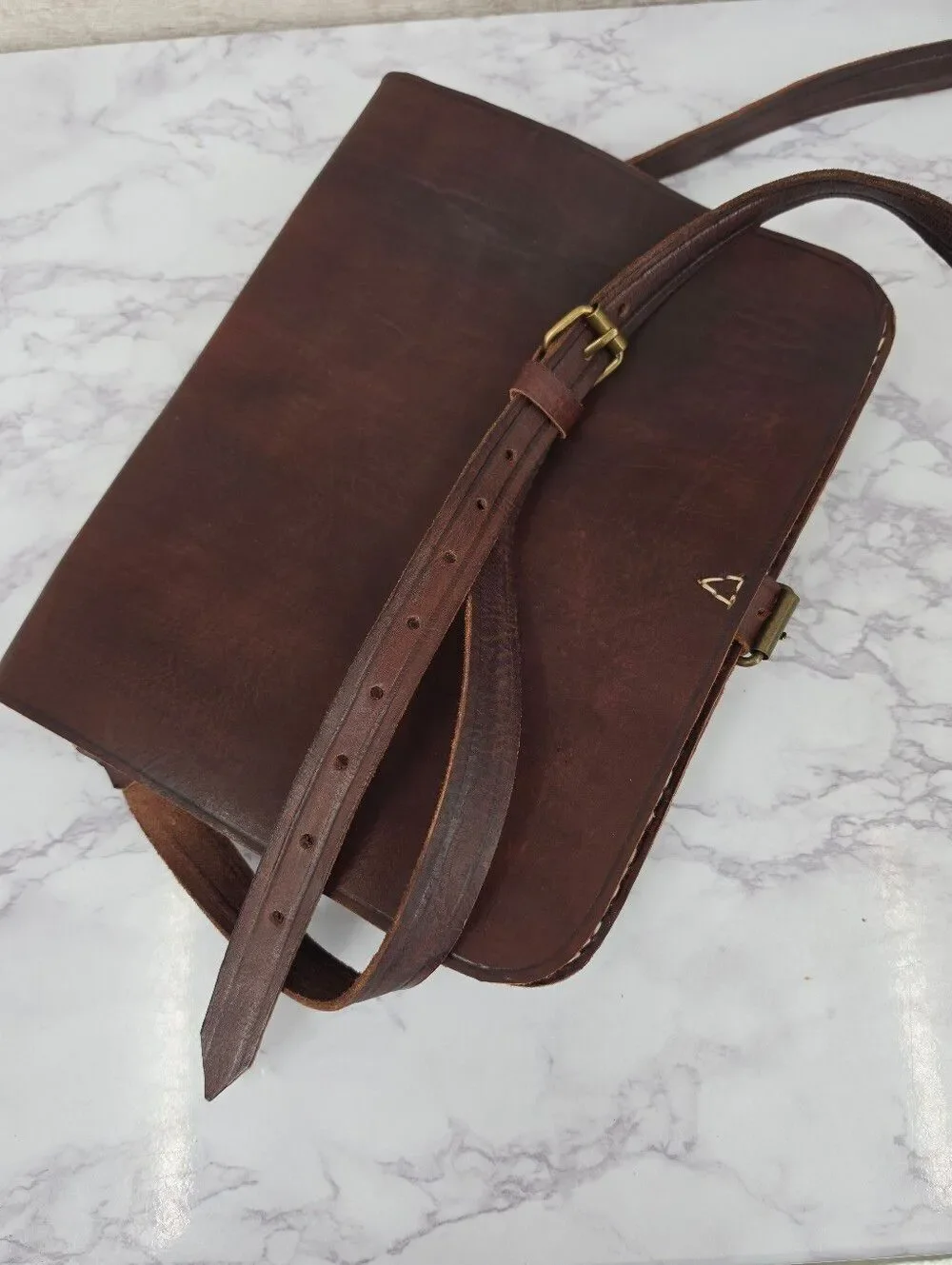 Handmade Vintage Brown Leather Crossbody Messenger Bag