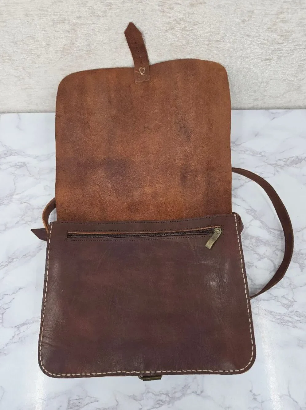 Handmade Vintage Brown Leather Crossbody Messenger Bag