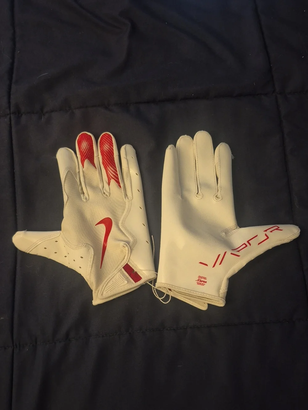 Nike White and Red Vapor Football Gloves