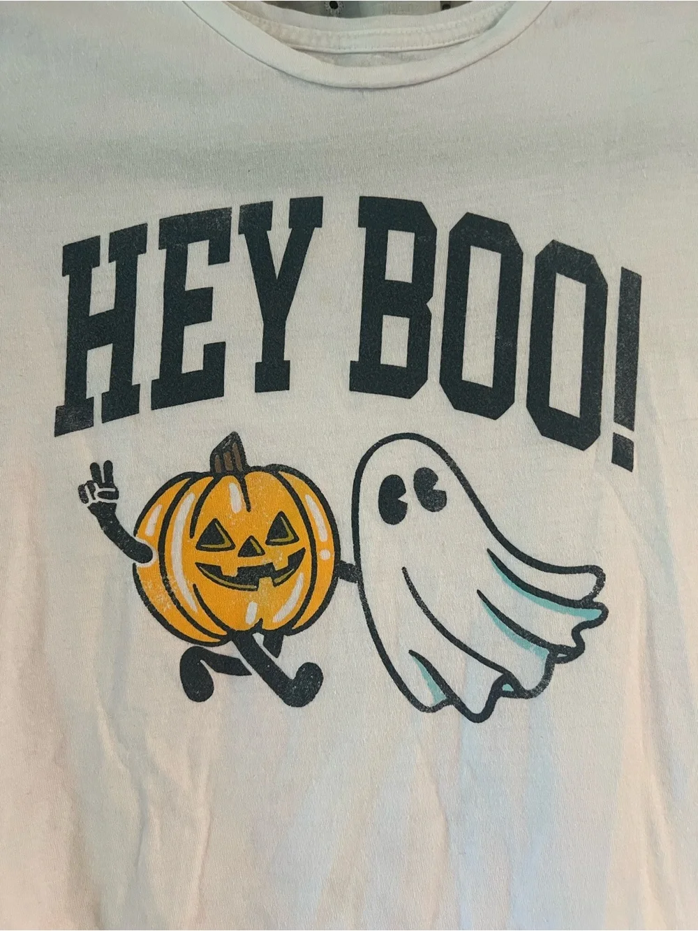 Girls Old Navy Cream Halloween 'Hey Boo!' Tee with Pumpkin & Ghost
