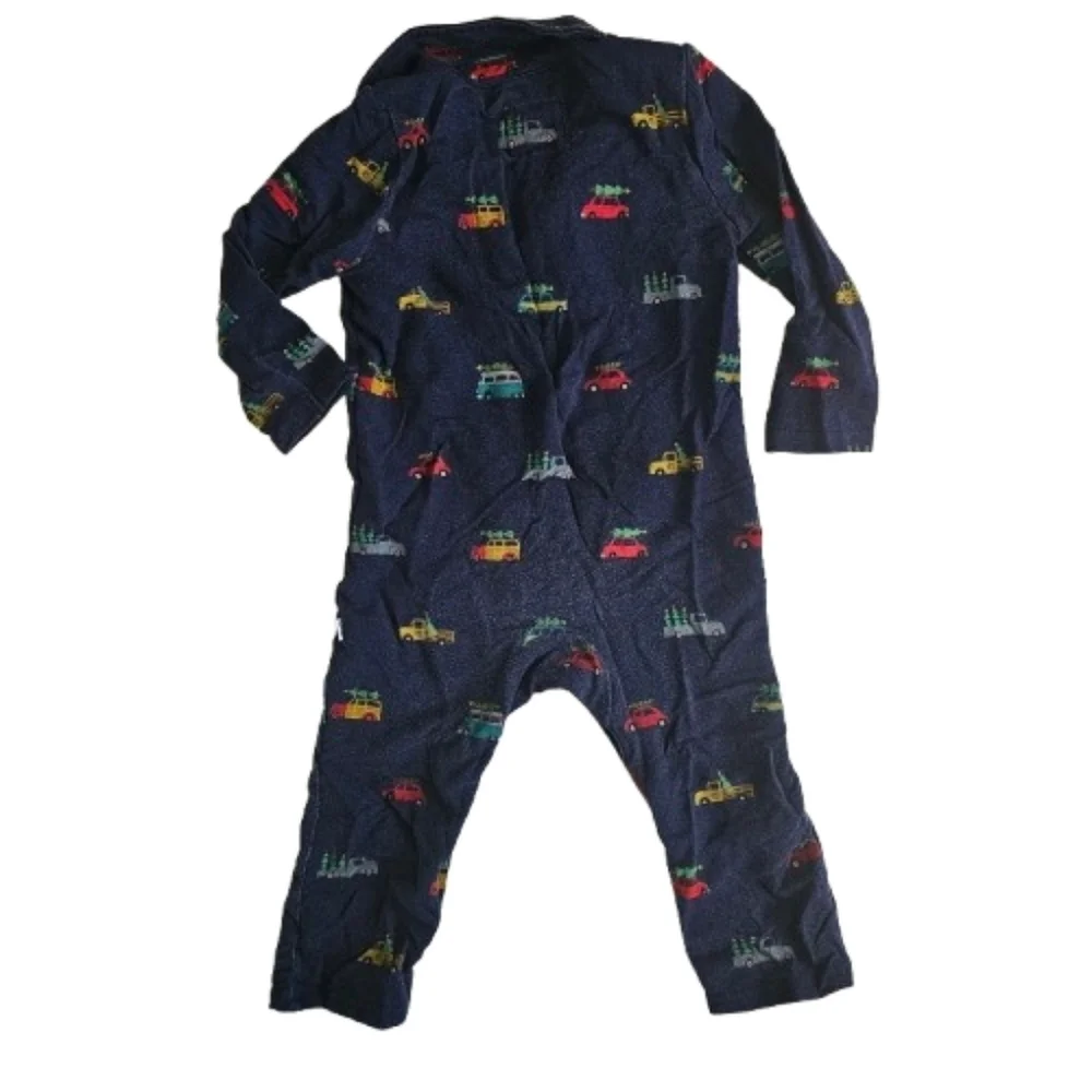 Little Sleepies Play Blue Polo Romper In Tree Traffic Print