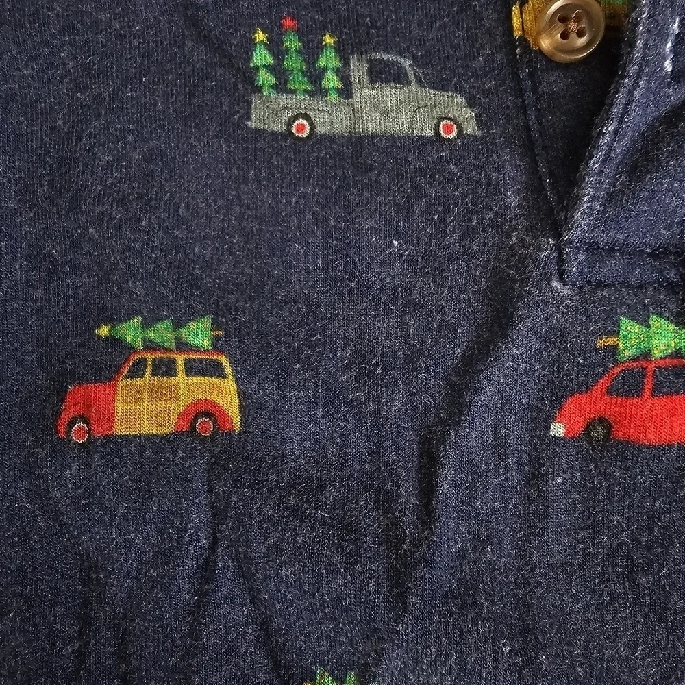 Little Sleepies Play Blue Polo Romper In Tree Traffic Print