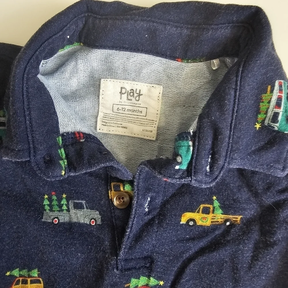 Little Sleepies Play Blue Polo Romper In Tree Traffic Print