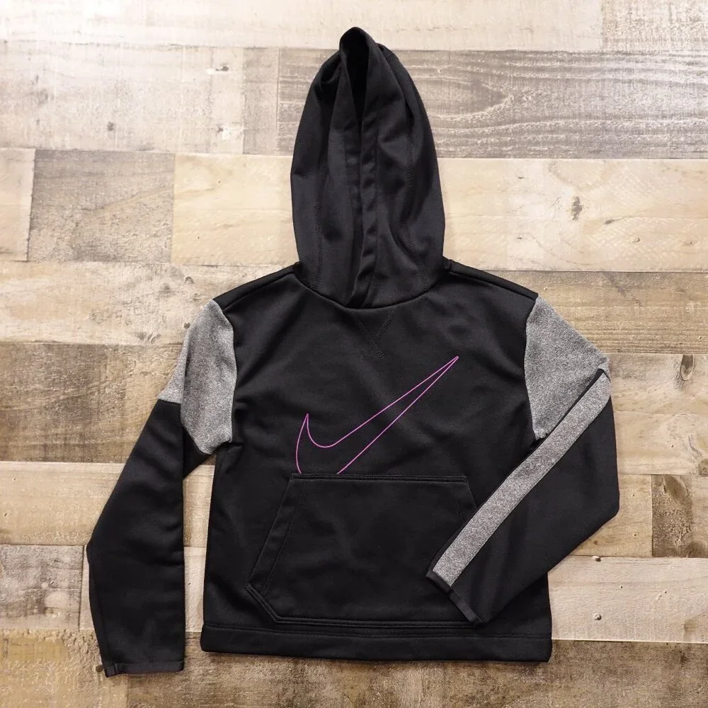 Nike‎ Dri-FIT Pullover Hoodie Boys’ Small Black Gray Two-Tone Sweatshirt