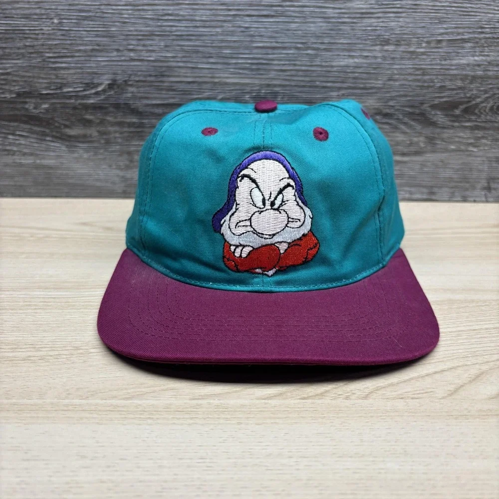 Vintage Disney Grumpy‎ Hat Cap Snap Back Youth Teal Purple Snow White 1990s