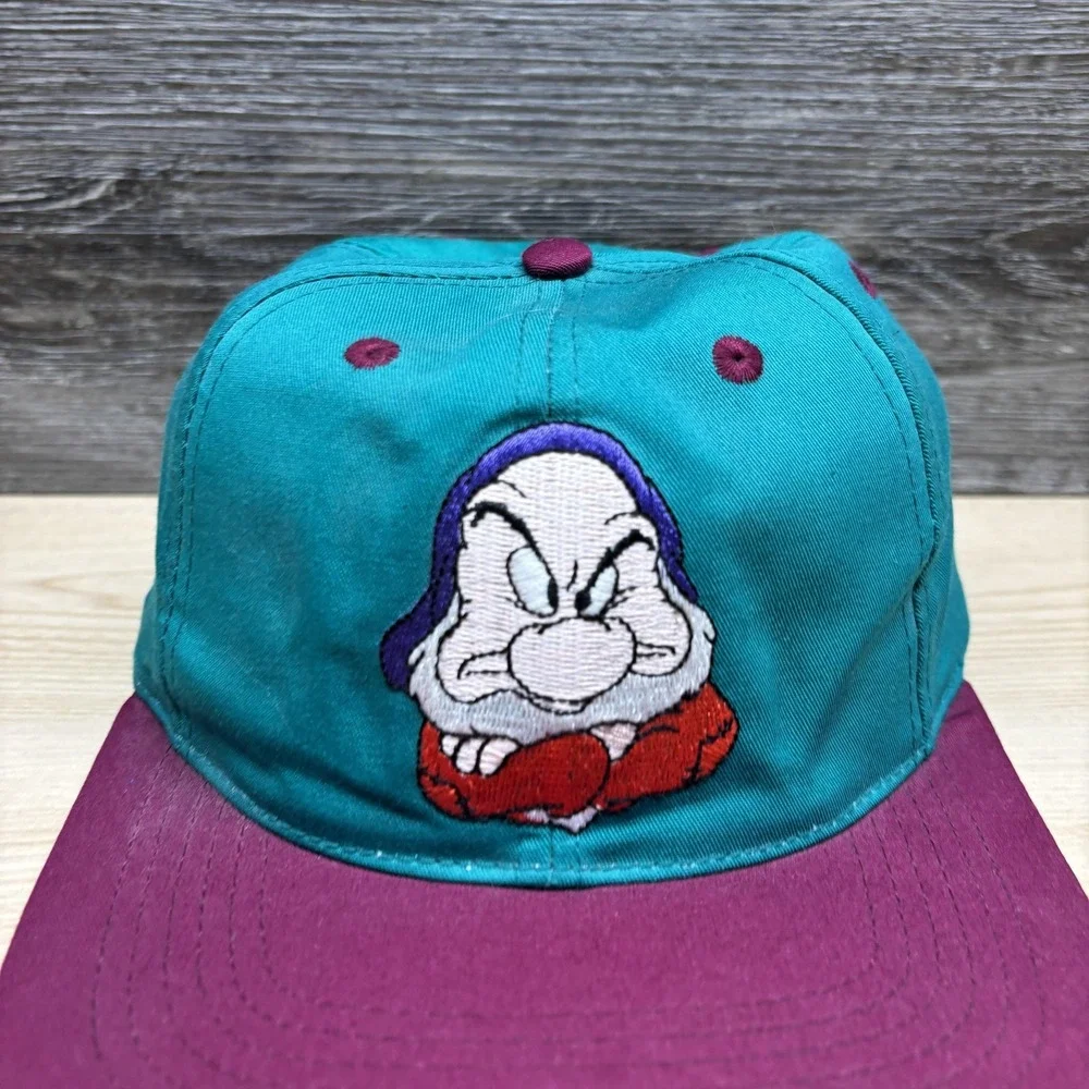 Vintage Disney Grumpy‎ Hat Cap Snap Back Youth Teal Purple Snow White 1990s