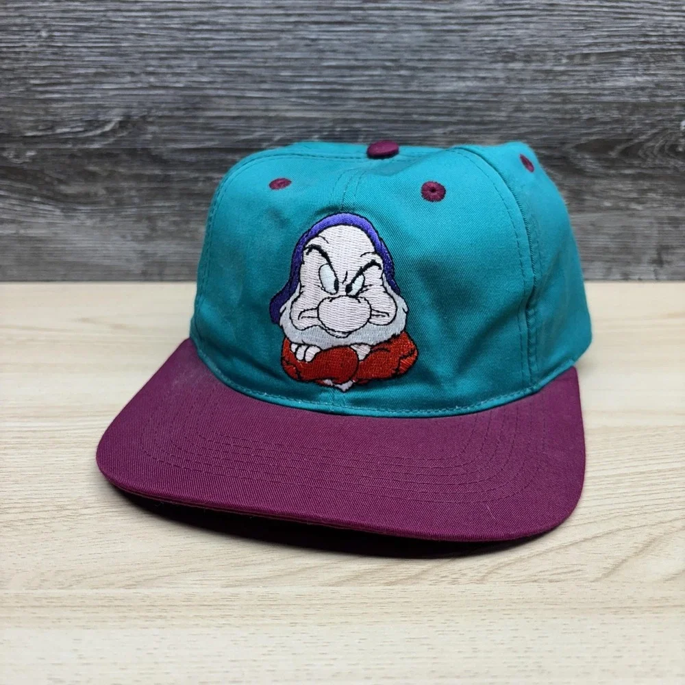 Vintage Disney Grumpy‎ Hat Cap Snap Back Youth Teal Purple Snow White 1990s