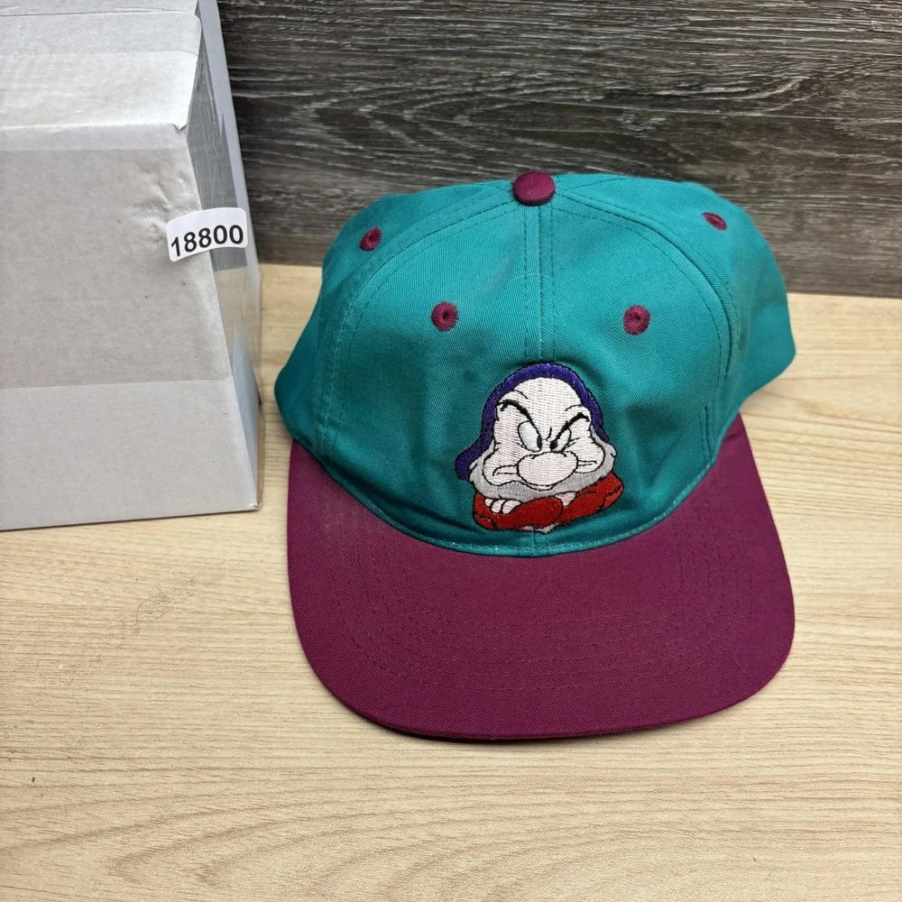 Vintage Disney Grumpy‎ Hat Cap Snap Back Youth Teal Purple Snow White 1990s