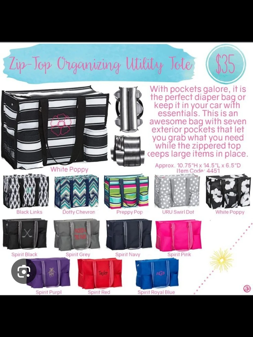 Thirty-one Zip-Top Organizing Utility Tote