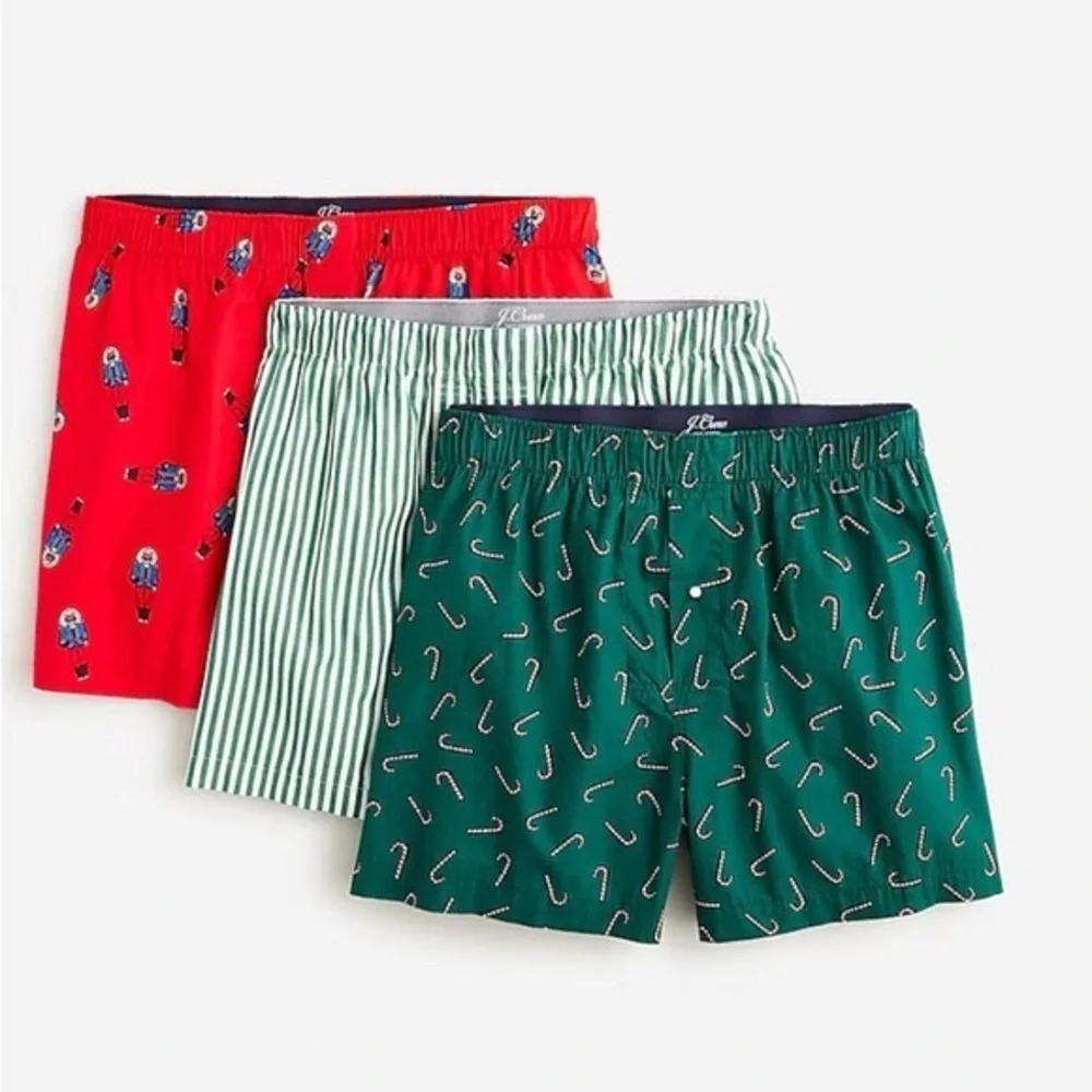 NWT Mens J. Crew Christmas themed Boxers Nutcracker stripes Cotton 3-pack