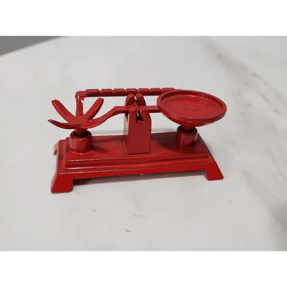 vintage Red Metal dollhouse miniature General store Kitchen scale balance