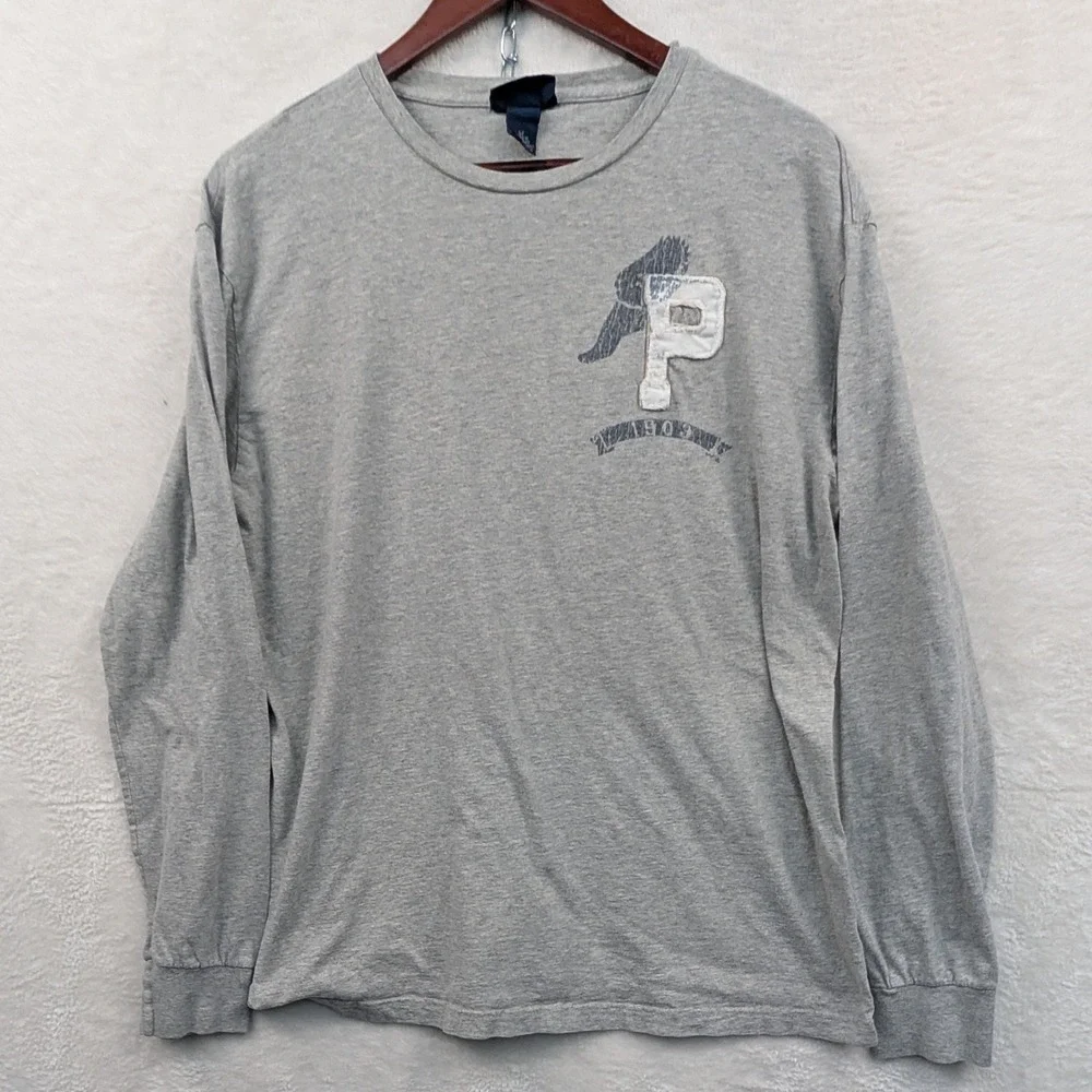 VTG Polo Ralph Lauren T-Shirt Men's M Gray Long Sleeve Prep Track Sporty Y2K