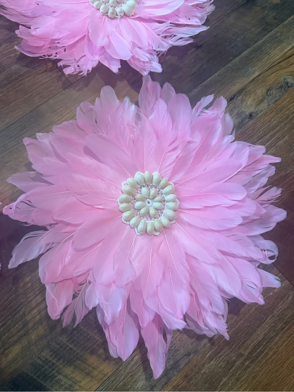 Decorative Pink Feather Flower Wall Accents - Set of 4