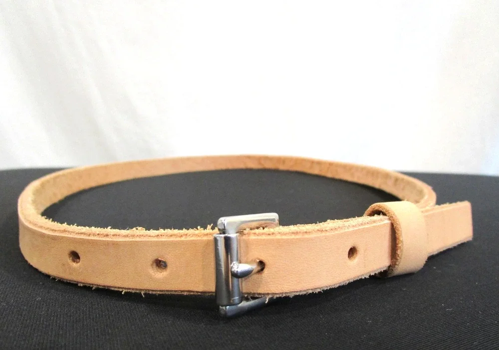 Handmade Nude Beige Natural Leather Silver Buckle Skinny Belt Sz M /L, 32