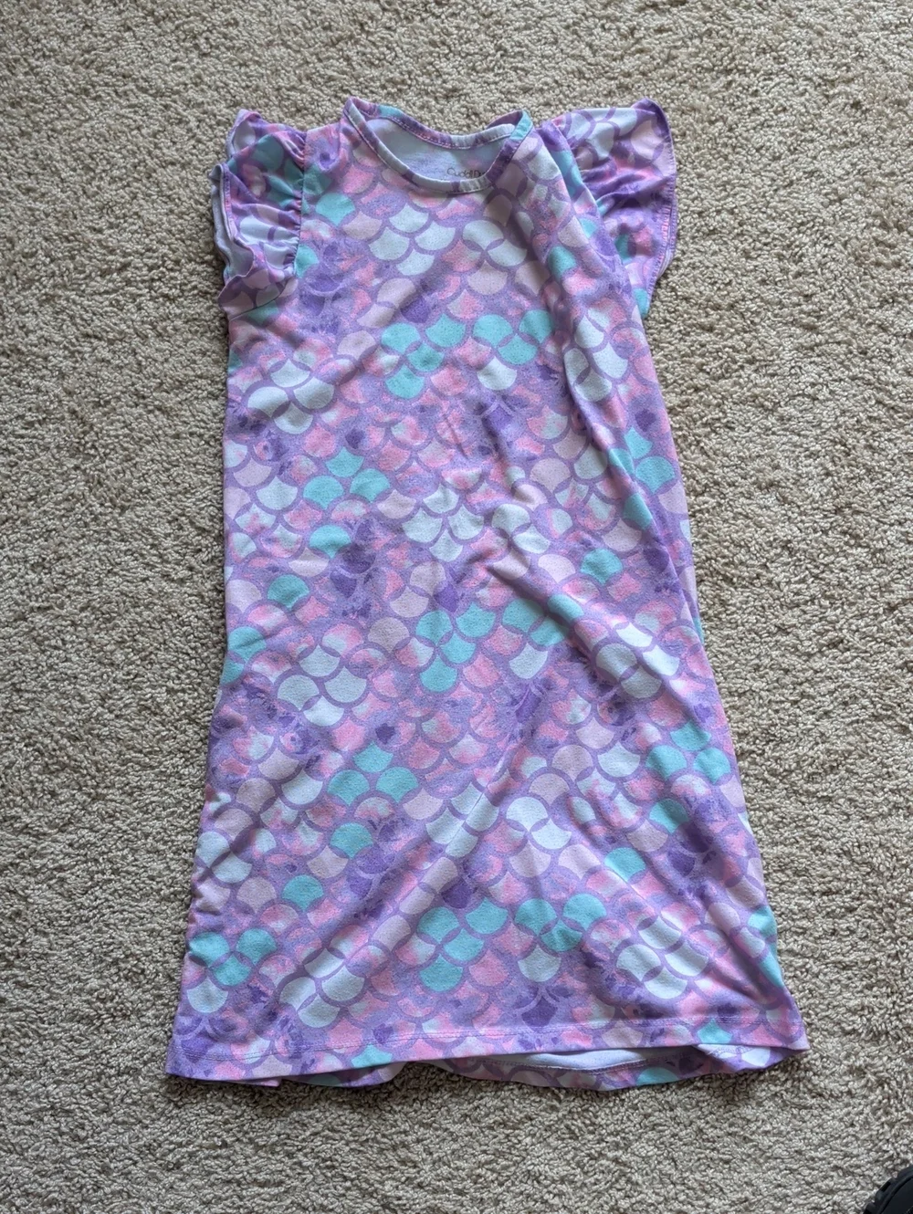 Cuddl Duds Girls Purple Pink Mint Mermaid Print Nightgown